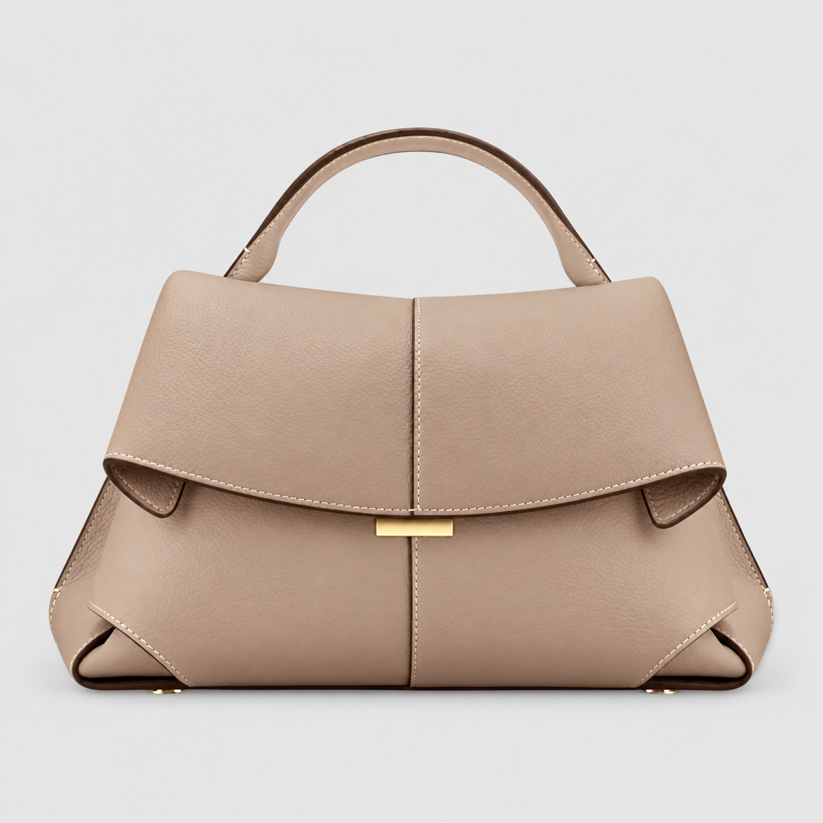 Women's Structured Top-Handle Bag with Flap Closure in Beige — view 1