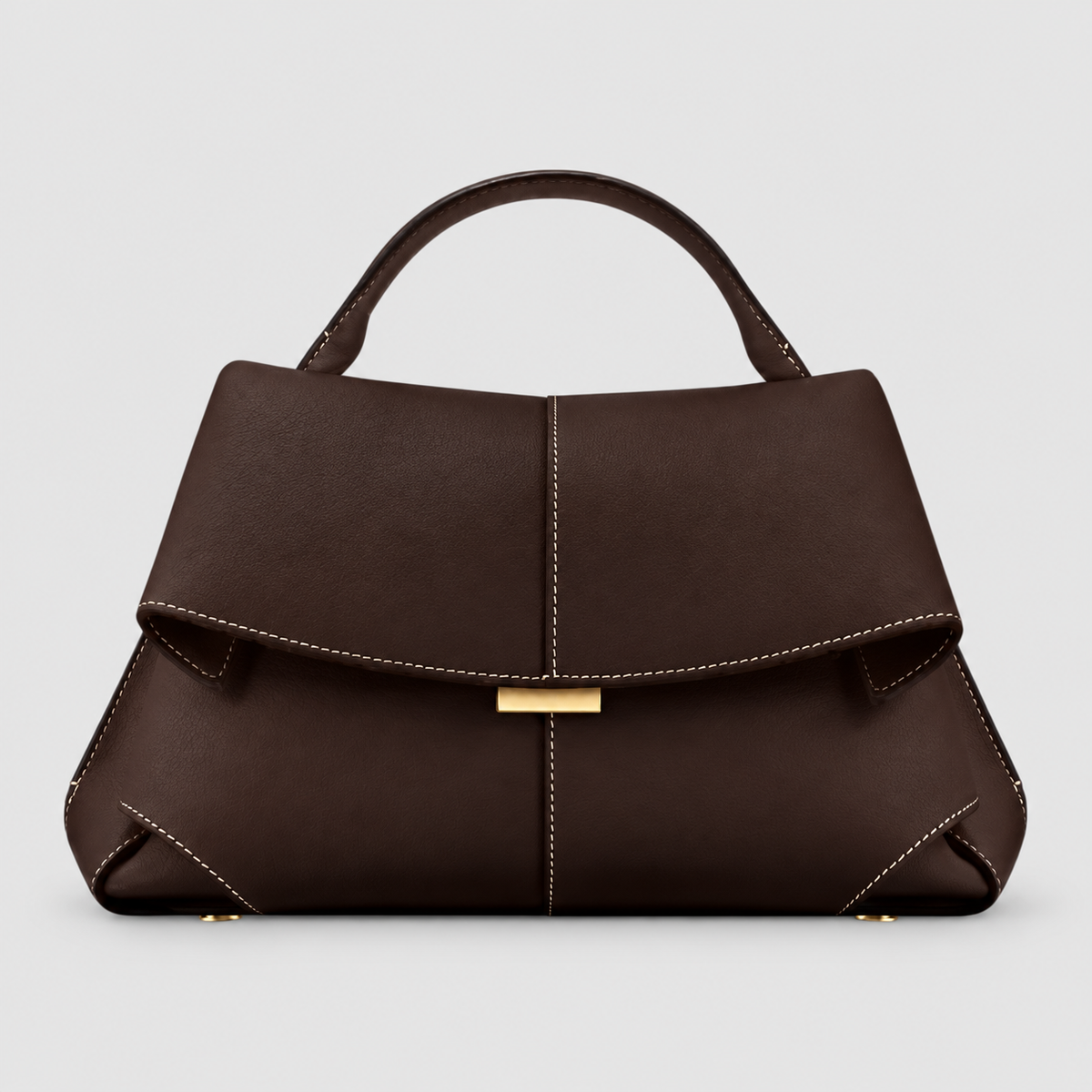 Women's Structured Top-Handle Bag with Flap Closure in Burgundy — view 3
