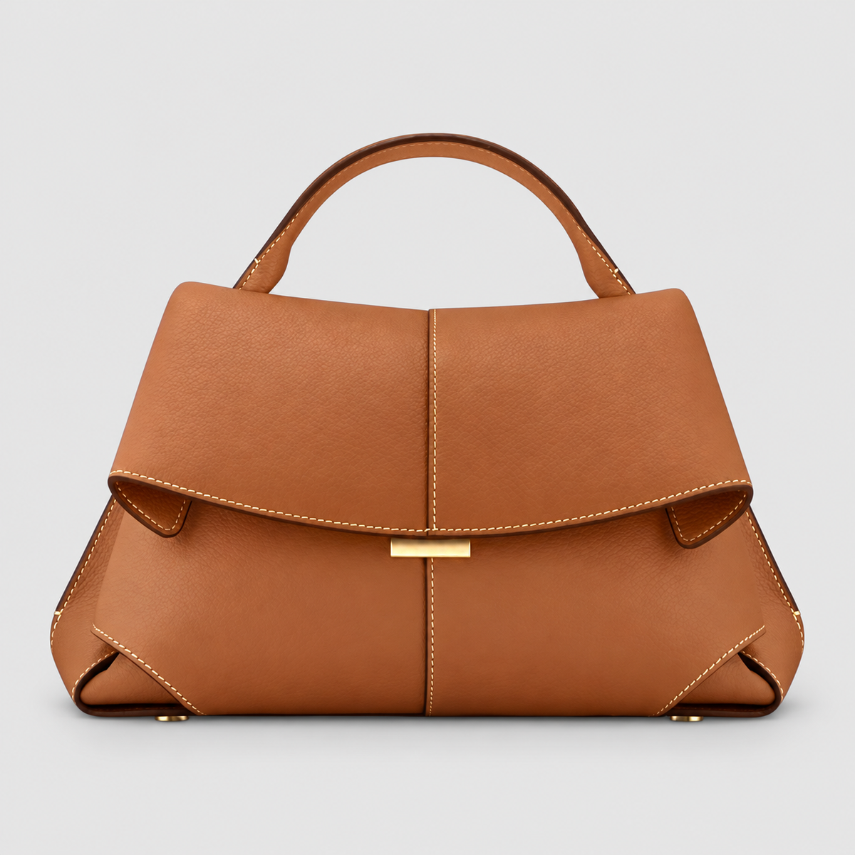 Women's Structured Top-Handle Bag with Flap Closure in Brown — view 4