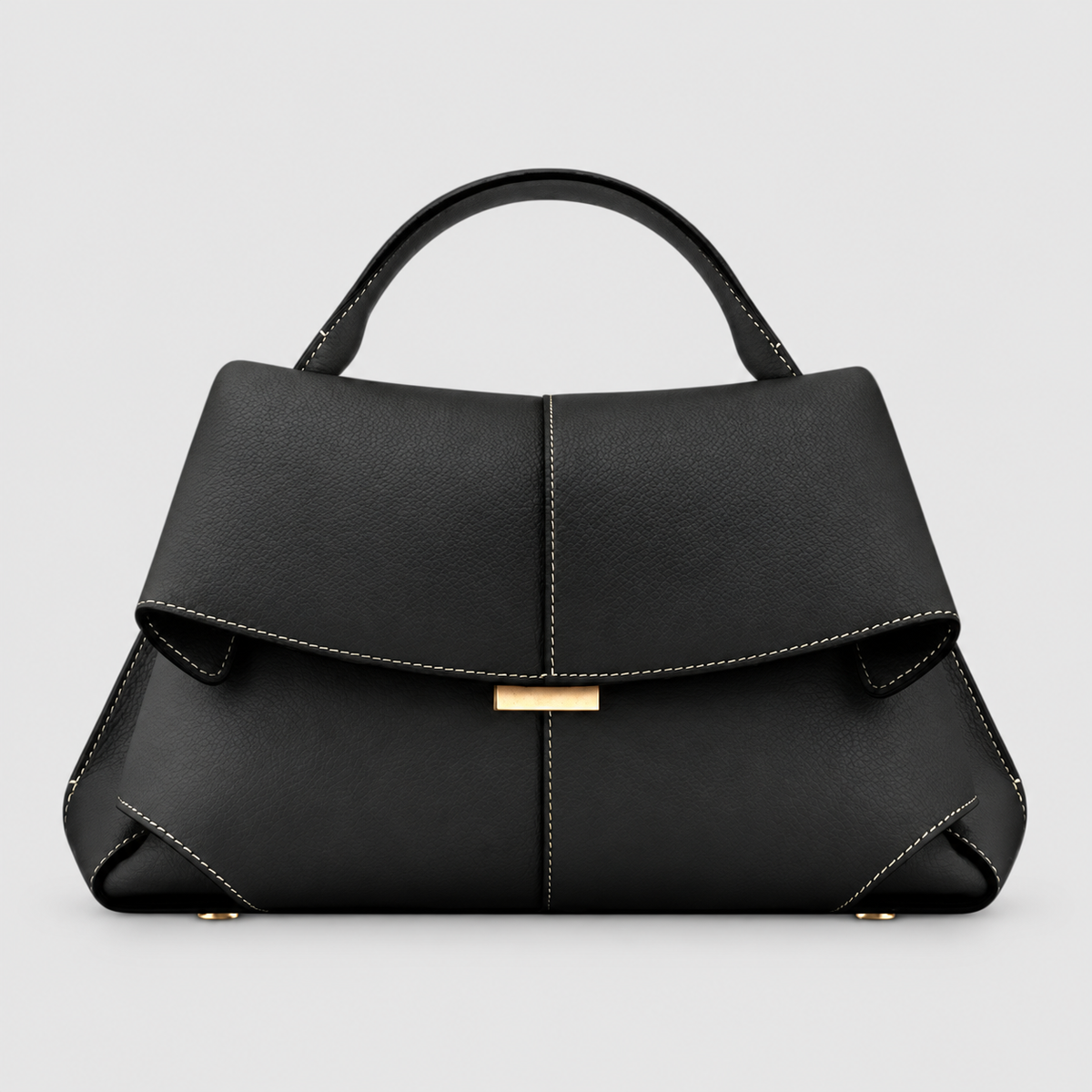 Women's Structured Top-Handle Bag with Flap Closure in Black — view 5