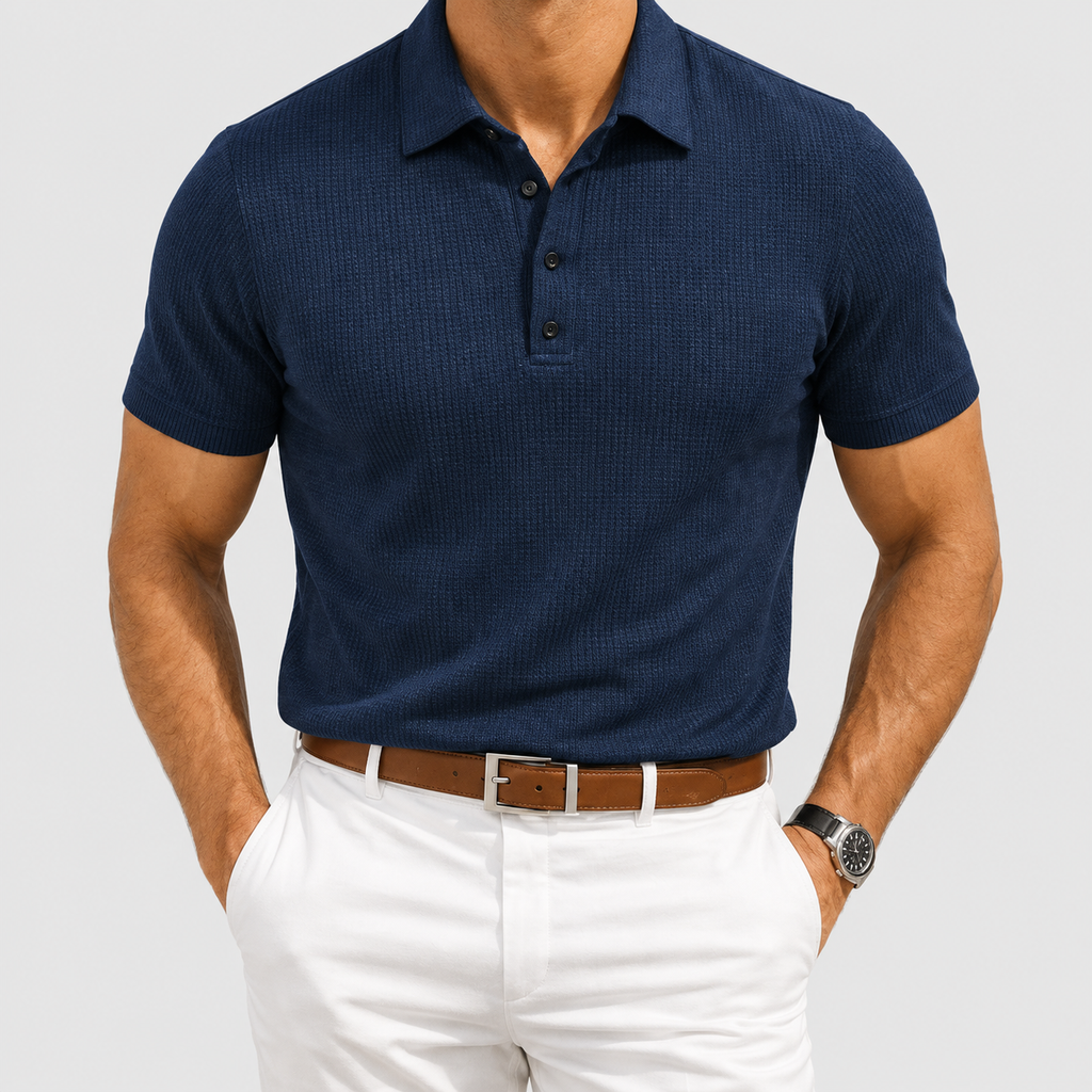 Men's Short-Sleeve Polo Shirt in Textured Knit — view 2