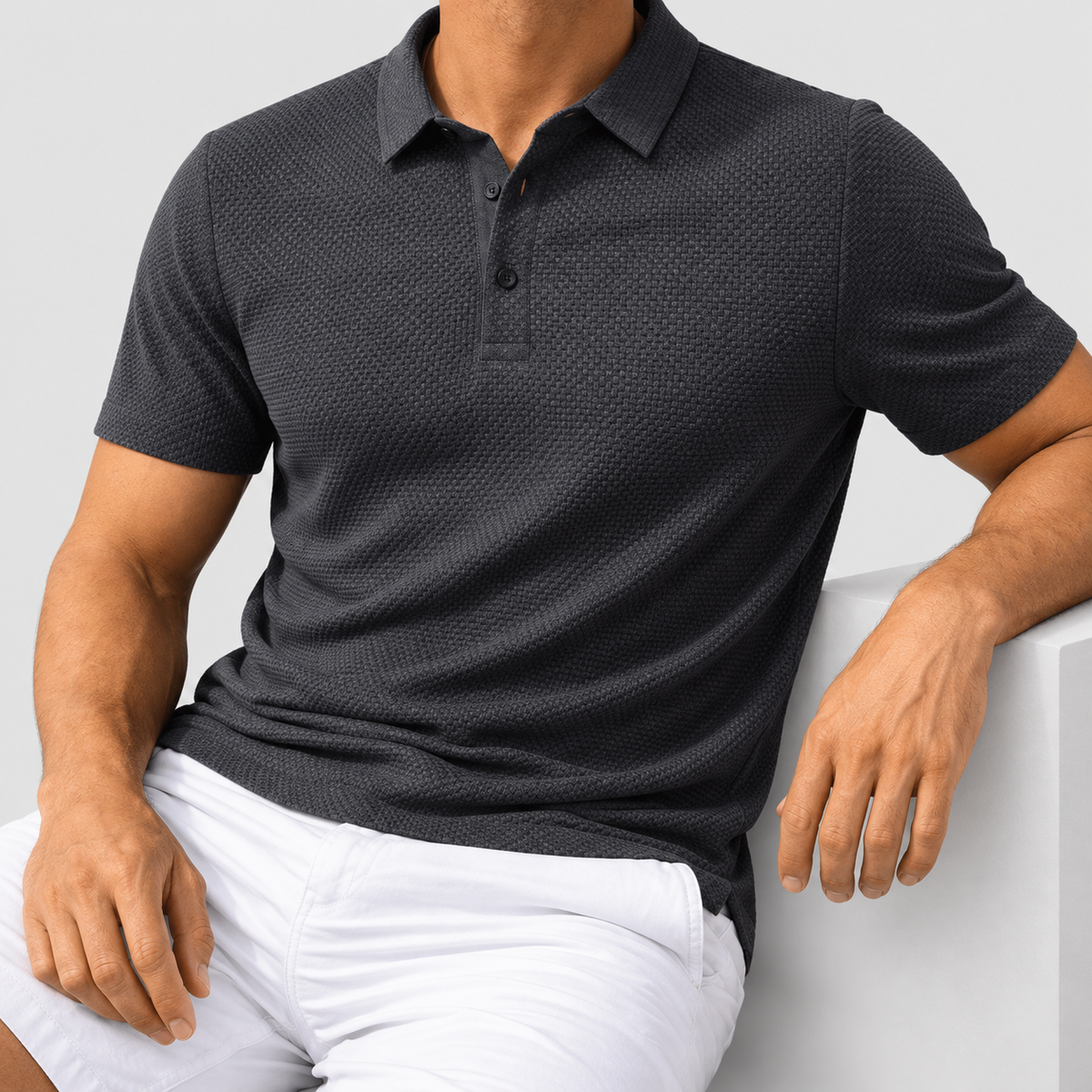 Men's Short-Sleeve Polo Shirt in Textured Knit — view 4