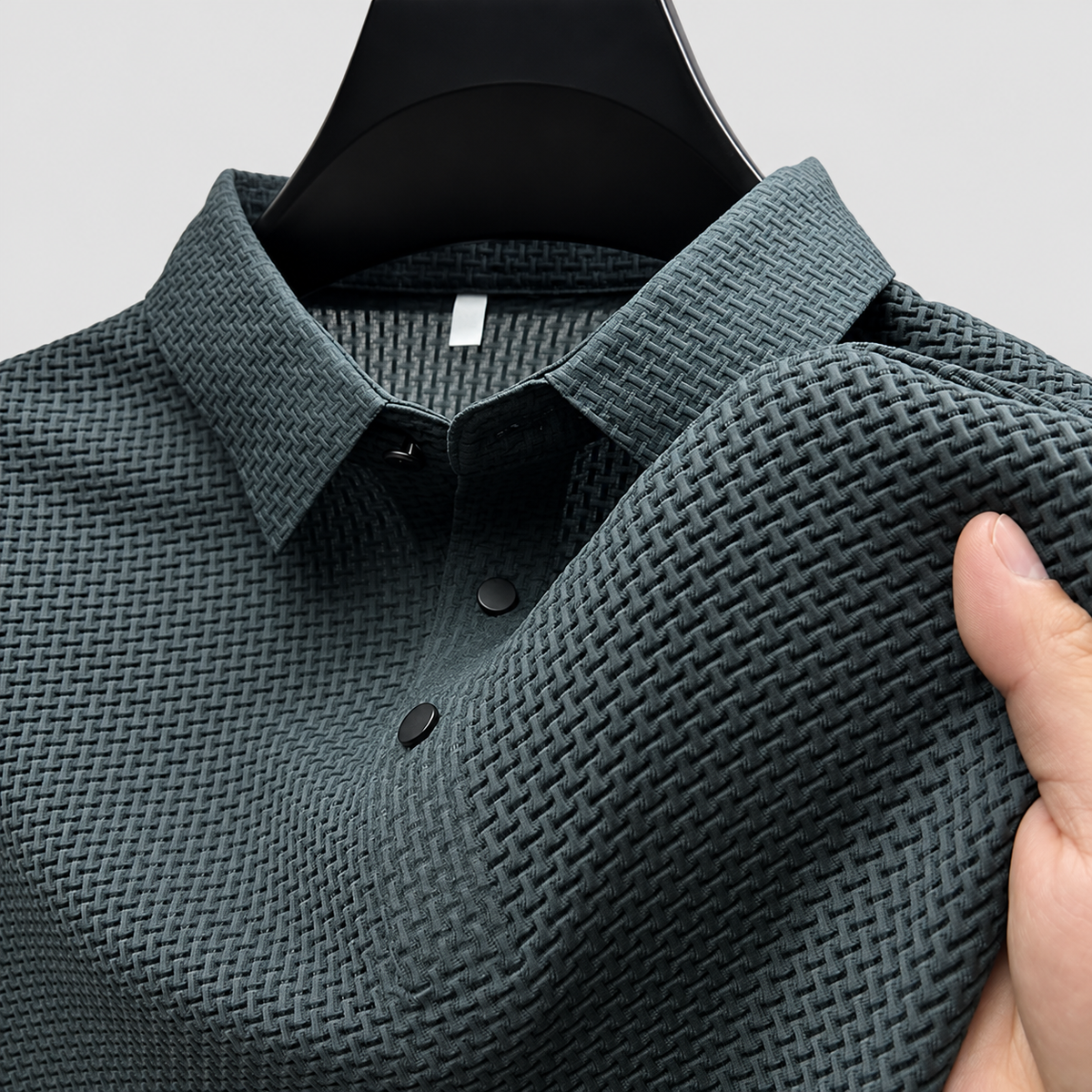 Men's Short-Sleeve Polo Shirt in Textured Knit in Green — view 5