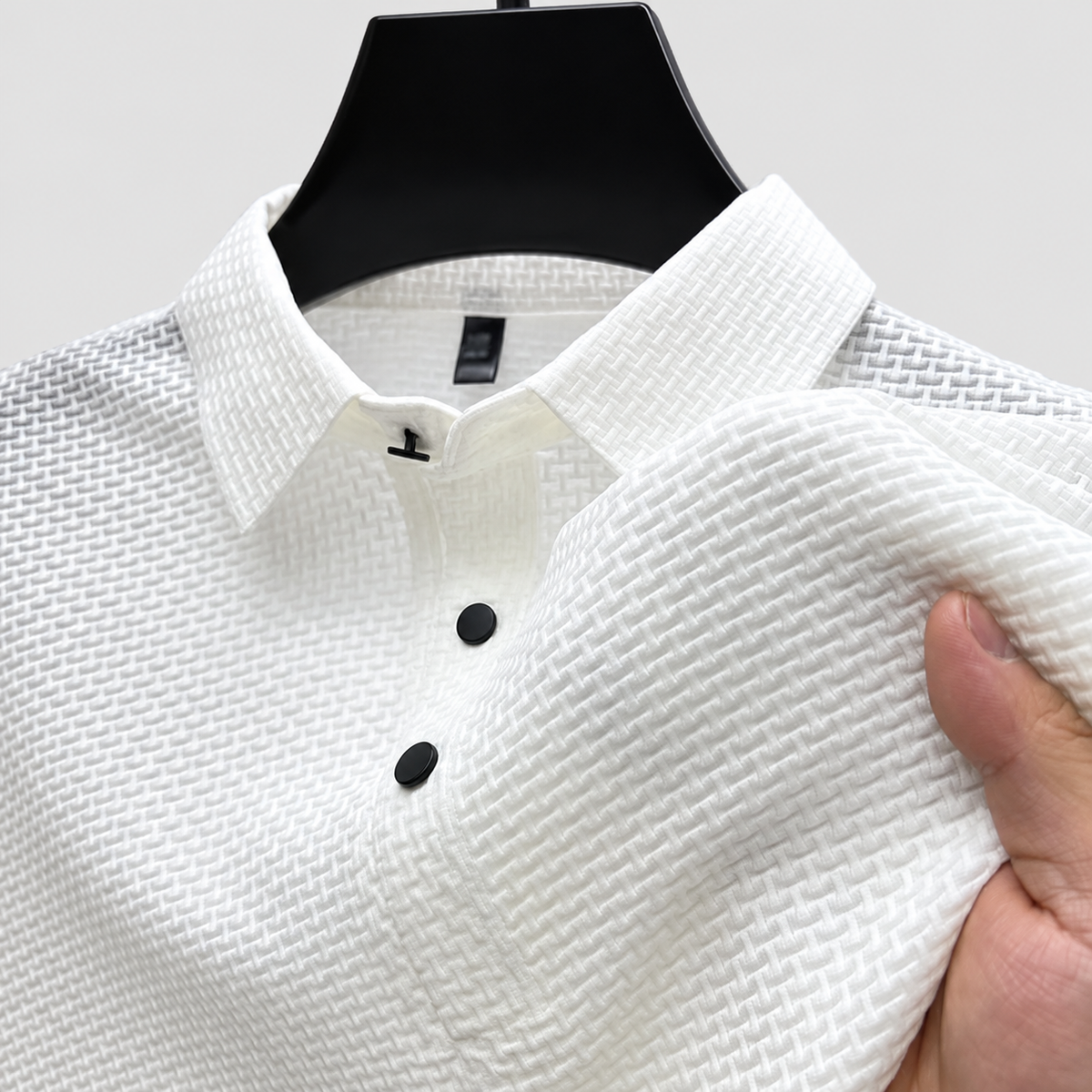 Men's Short-Sleeve Polo Shirt in Textured Knit in White — view 12