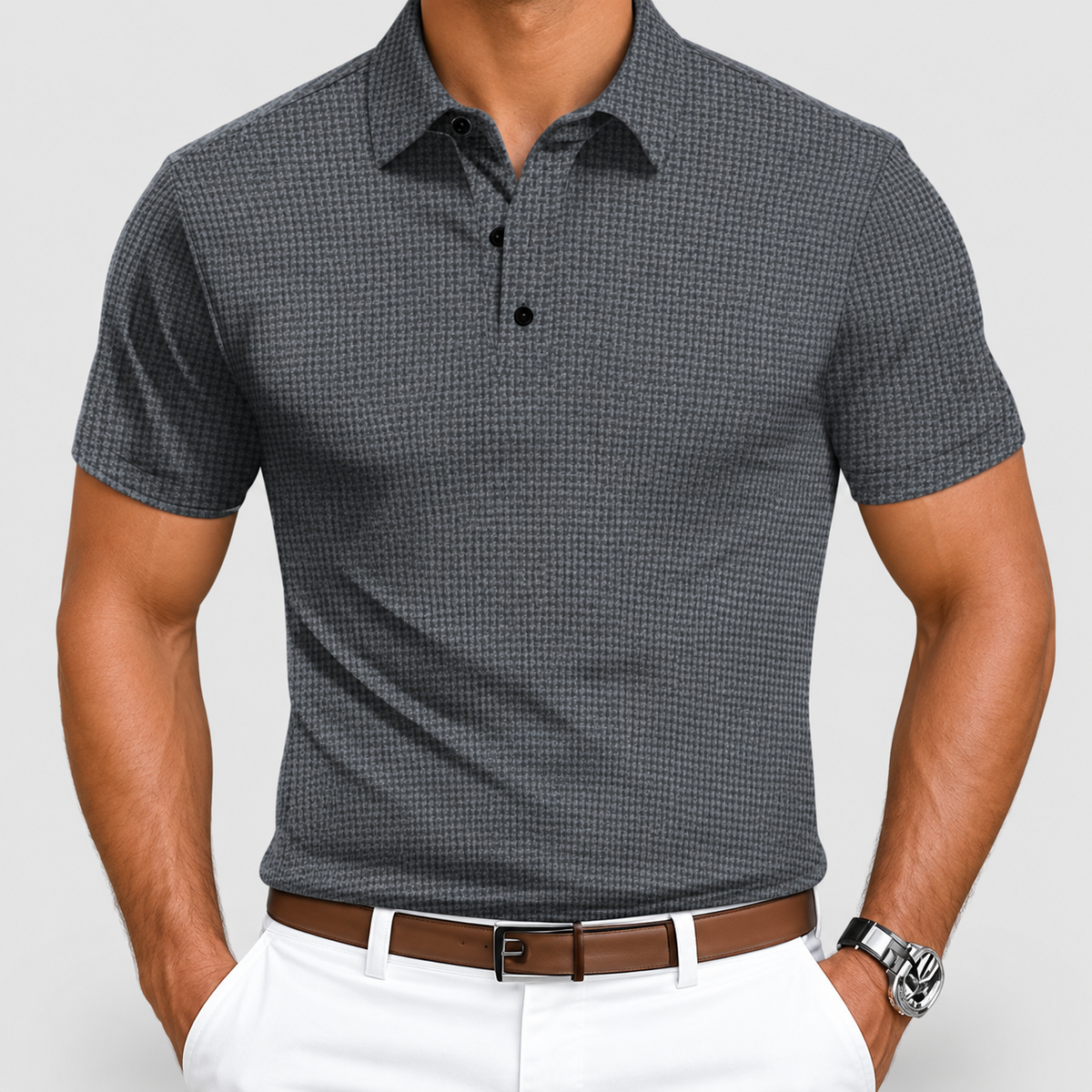 Men's Short-Sleeve Polo Shirt in Textured Knit — view 13