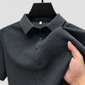 Men's Short-Sleeve Polo Shirt in Textured Knit in Grey — view 15