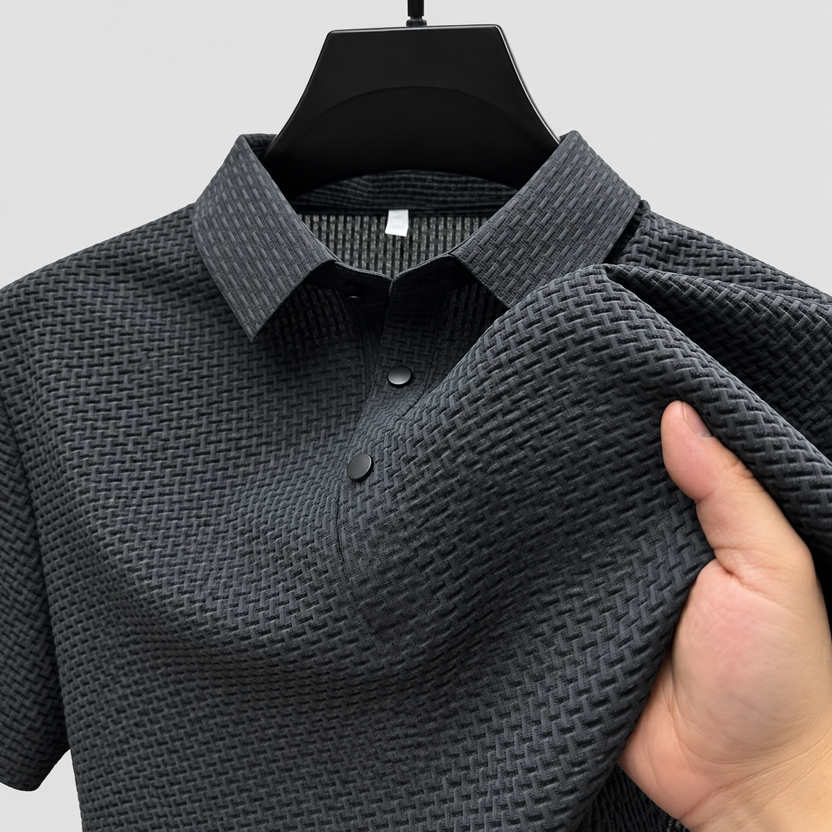 Men's Short-Sleeve Polo Shirt in Textured Knit in Grey — view 15