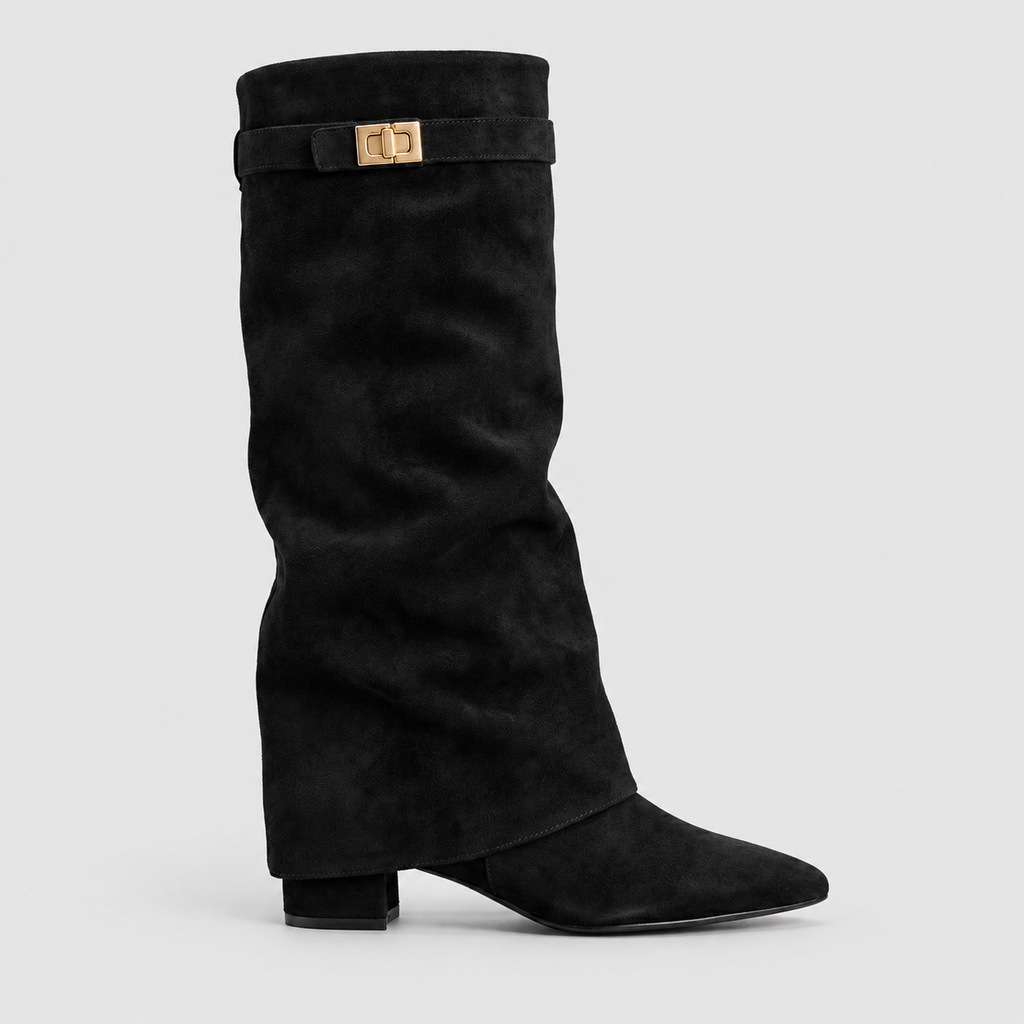 Women's Knee-High Block-Heel Boots in Black (Suede Look) — view 1