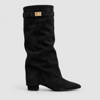 Women's Knee-High Block-Heel Boots in Black (Suede Look) — view 1