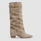 Women's Knee-High Block-Heel Boots in Taupe (Suede Look) — view 4