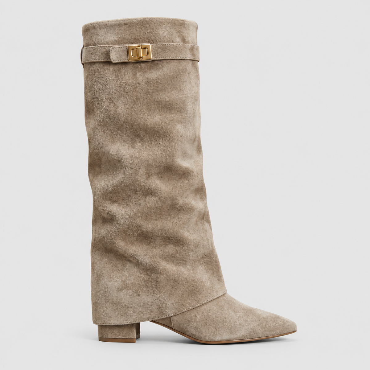 Women's Knee-High Block-Heel Boots in Taupe (Suede Look) — view 4
