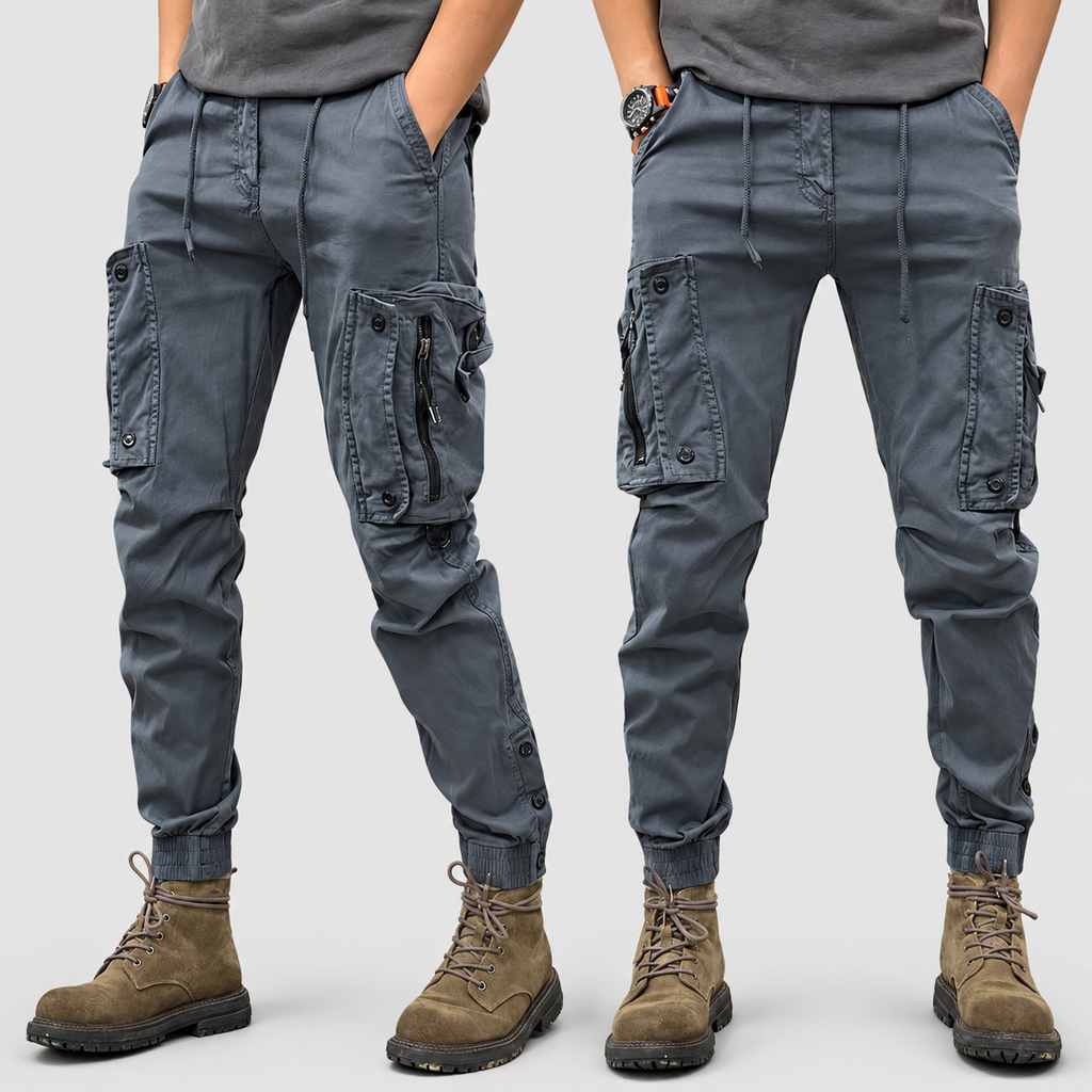 Men's Multi-Pocket Tapered Cargo Trousers in Grey — view 2