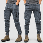 Men's Multi-Pocket Tapered Cargo Trousers in Grey — view 2