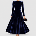 Women's Navy Long-Sleeve Velvet Midi Dress in Navy Blue — view 1