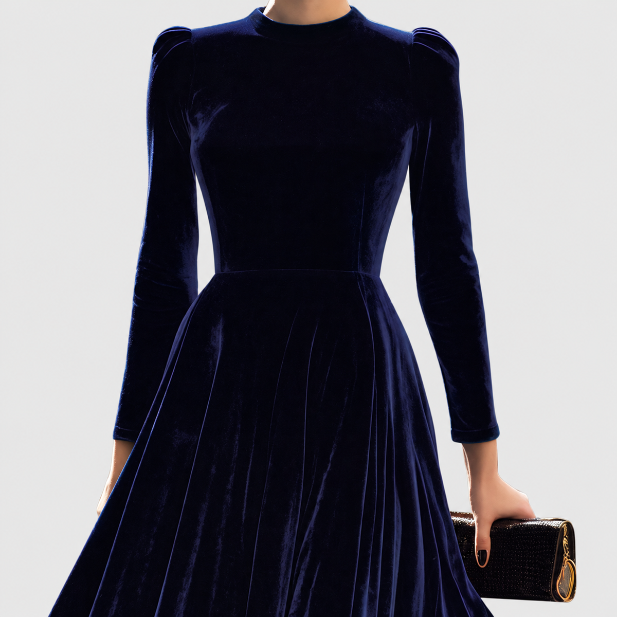 Women's Navy Long-Sleeve Velvet Midi Dress — view 2