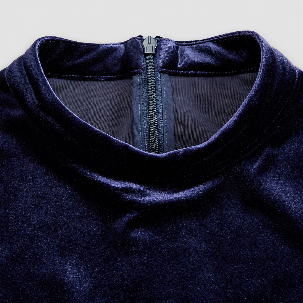 Women's Navy Long-Sleeve Velvet Midi Dress — view 5