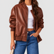 Leonie | Women's Oversized Faux Leather Bomber Jacket with Ribbed Trim
