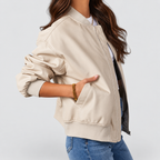 Women's Oversized Faux Leather Bomber Jacket with Ribbed Trim — view 6