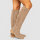 Leonora | Women's Suede-Effect Knee-High Boots with Block Heel and Side Zip