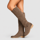 Leonora | Women's Suede-Effect Knee-High Boots with Block Heel and Side Zip