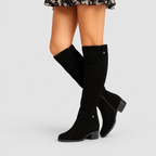 Women's Suede-Effect Knee-High Boots with Block Heel and Side Zip in Black — view 4