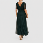 Women's V-Neck Chiffon Maxi Cocktail Dress with Ruched Waist — view 3