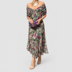 Women's V-Neck Chiffon Maxi Cocktail Dress with Ruched Waist in Bouquet — view 4