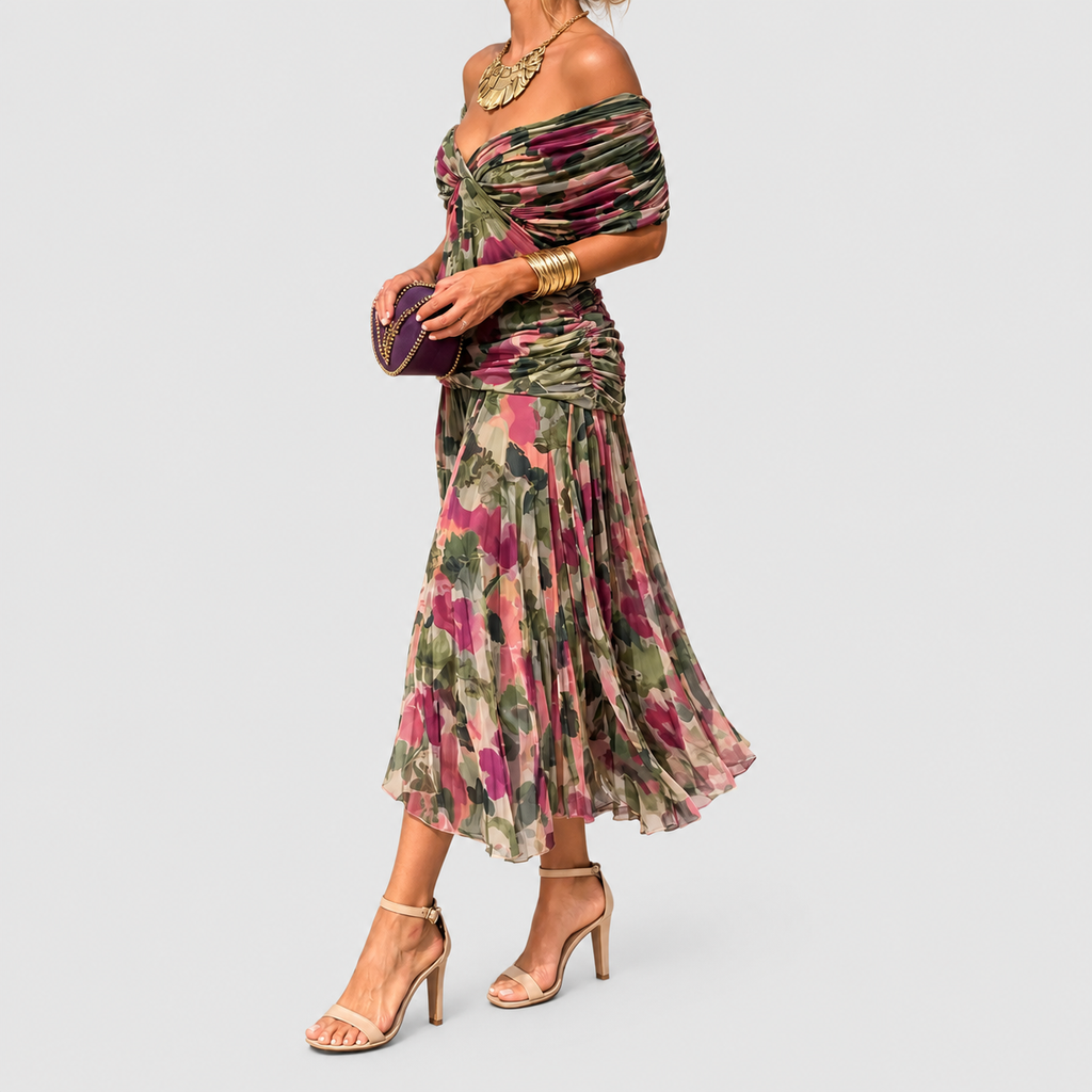 Women's V-Neck Chiffon Maxi Cocktail Dress with Ruched Waist — view 5