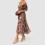 Women's V-Neck Chiffon Maxi Cocktail Dress with Ruched Waist — view 5