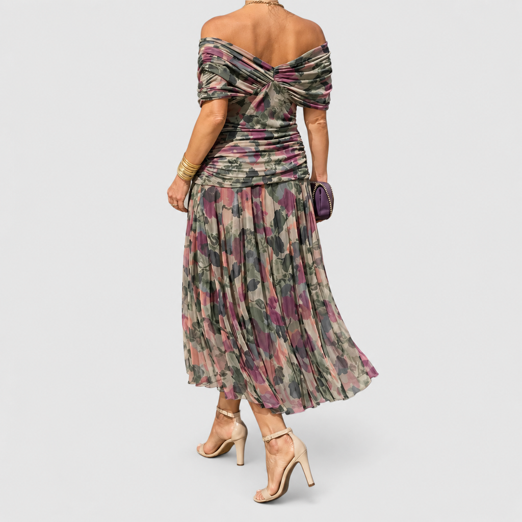 Women's V-Neck Chiffon Maxi Cocktail Dress with Ruched Waist — view 6