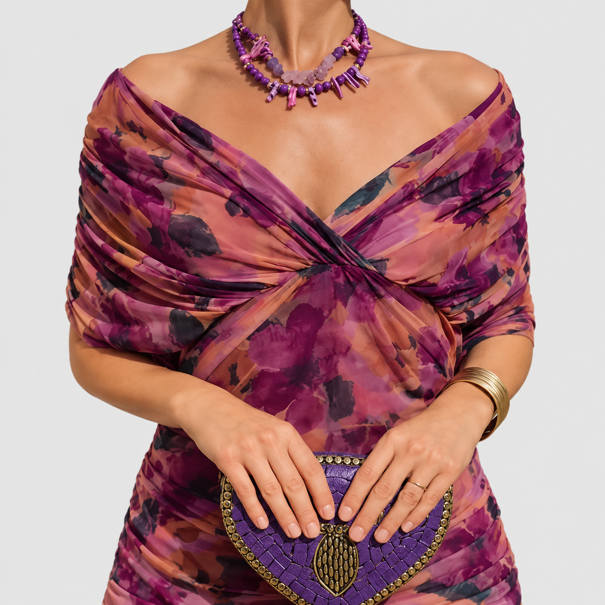 Women's V-Neck Chiffon Maxi Cocktail Dress with Ruched Waist — view 7