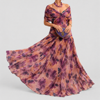 Women's V-Neck Chiffon Maxi Cocktail Dress with Ruched Waist in Enchanted Garden — view 8