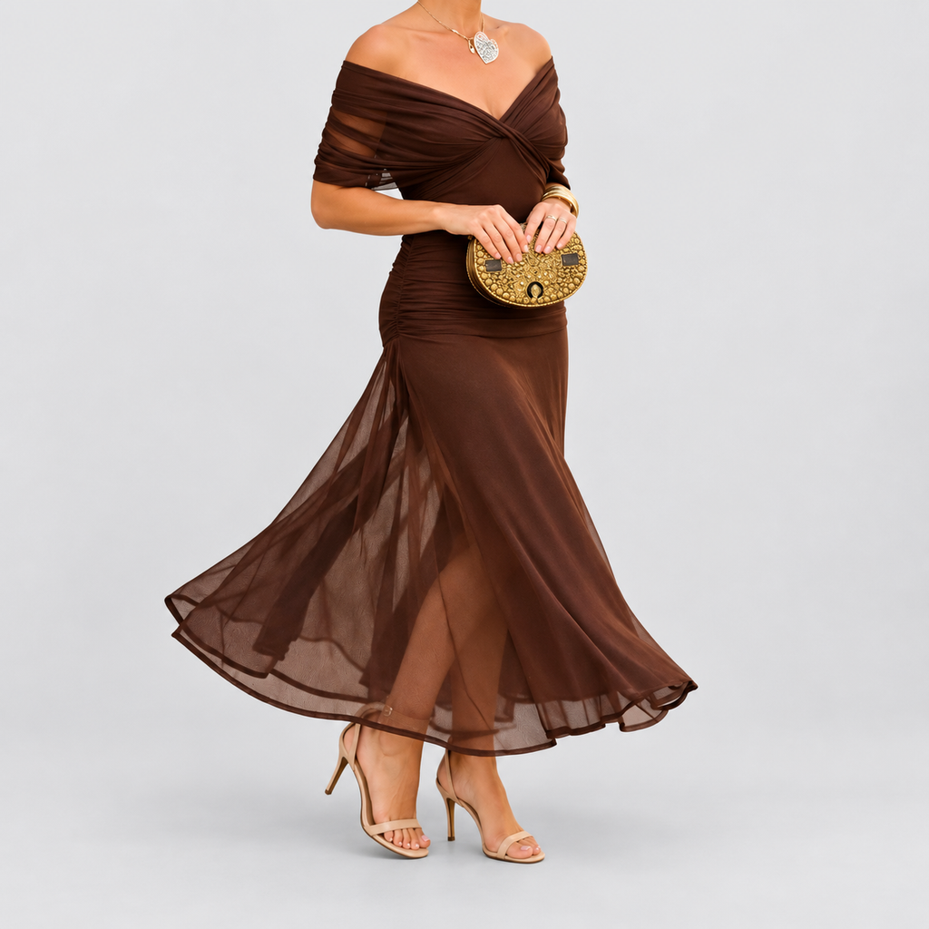Women's V-Neck Chiffon Maxi Cocktail Dress with Ruched Waist — view 11