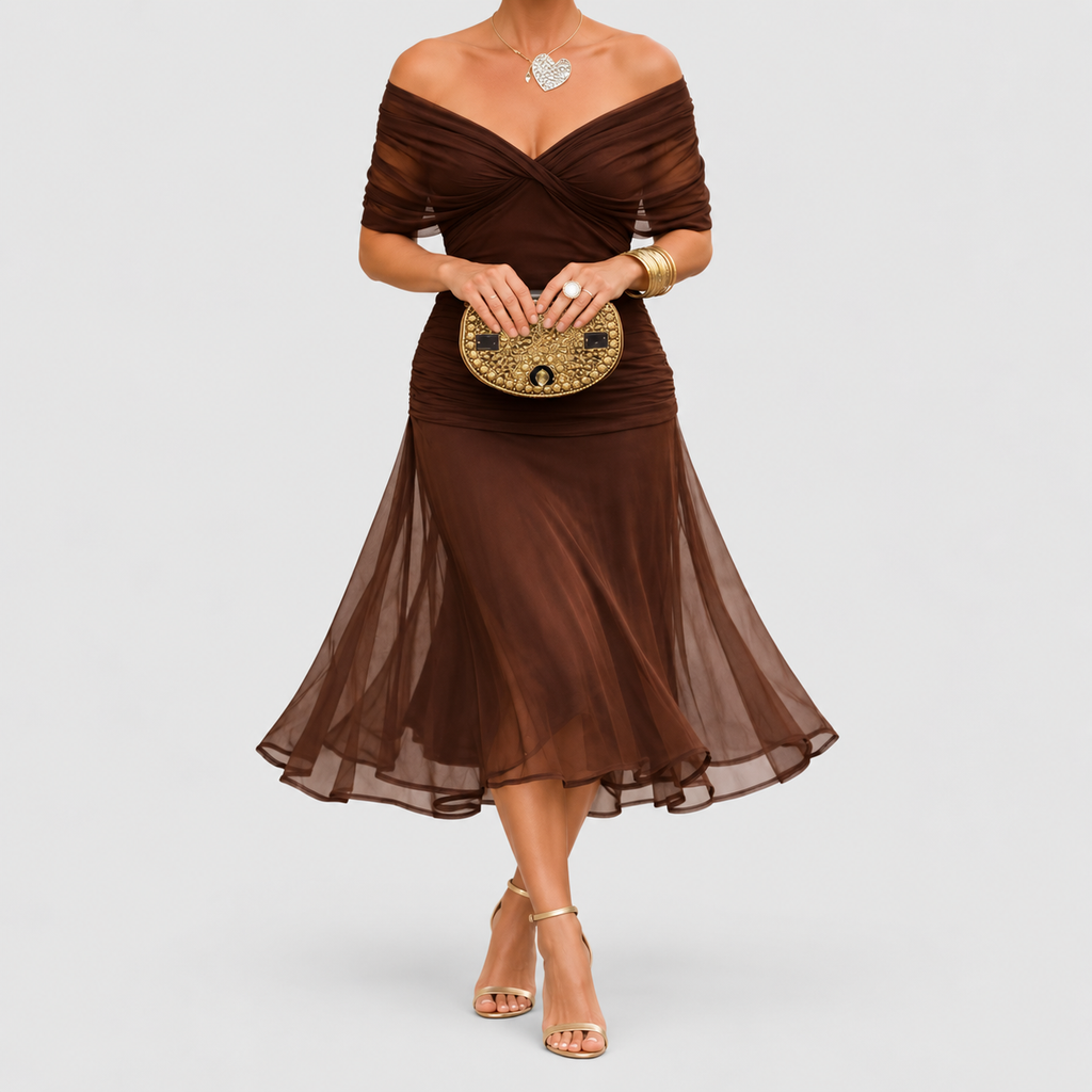 Women's V-Neck Chiffon Maxi Cocktail Dress with Ruched Waist — view 12