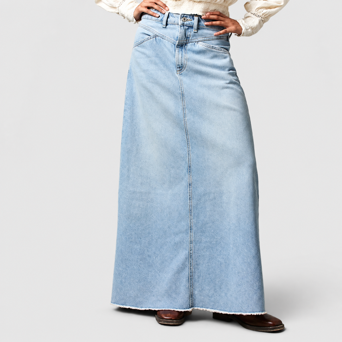 Women's High-Waisted Denim Maxi Skirt in Blue — view 1