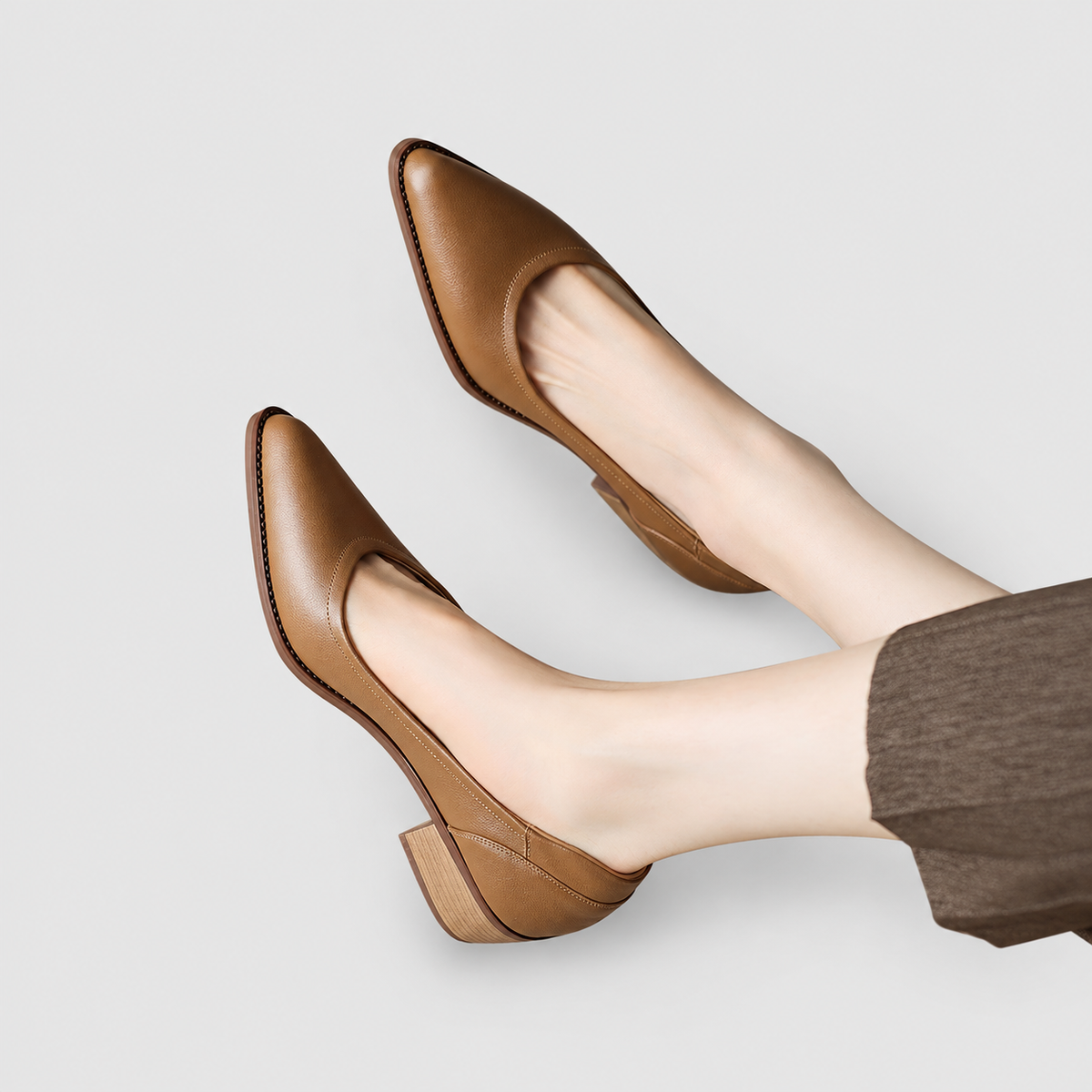 Women's Pointed-Toe Court Shoes with Angled Block Heel in Brown — view 6