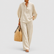 Lilian | Women's Linen-Look Set with Batwing Sleeves and Wide-Leg Trousers