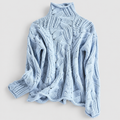 Women's Cable-Knit Roll-Neck Jumper in Wavy Blue — view 1