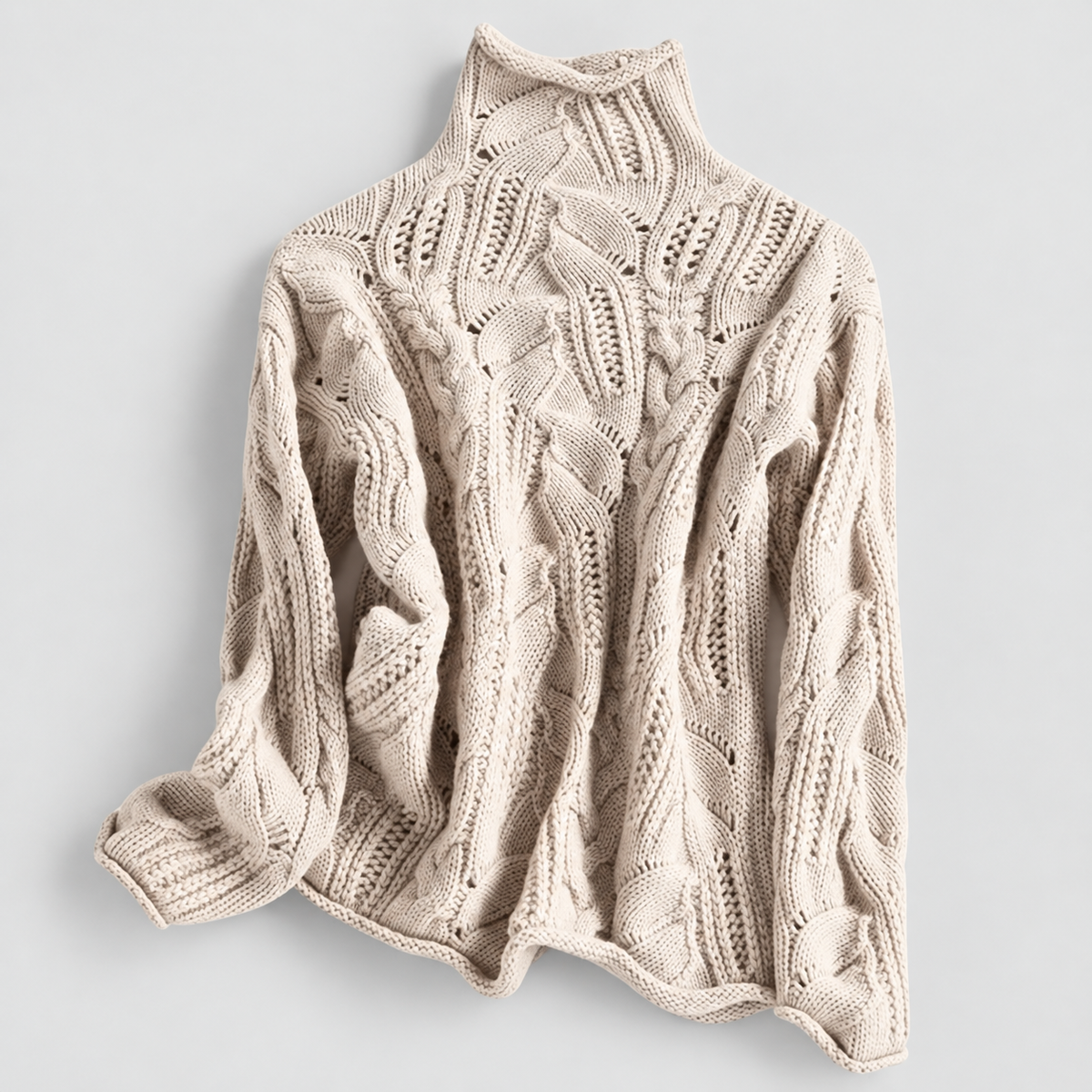 Women's Cable-Knit Roll-Neck Jumper in Beige — view 2