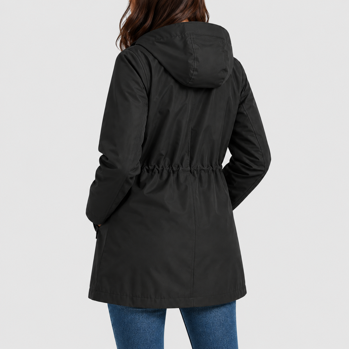 Women's Hooded Jacket with Check Lining and Drawstring Waist — view 2