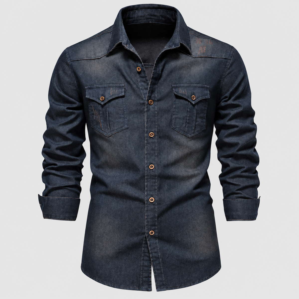 Men's Western-Style Shirt with Flap Chest Pockets in Navy Blue — view 1