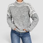 Women's Knit Jumper with Patterned Shoulders in Grey — view 1