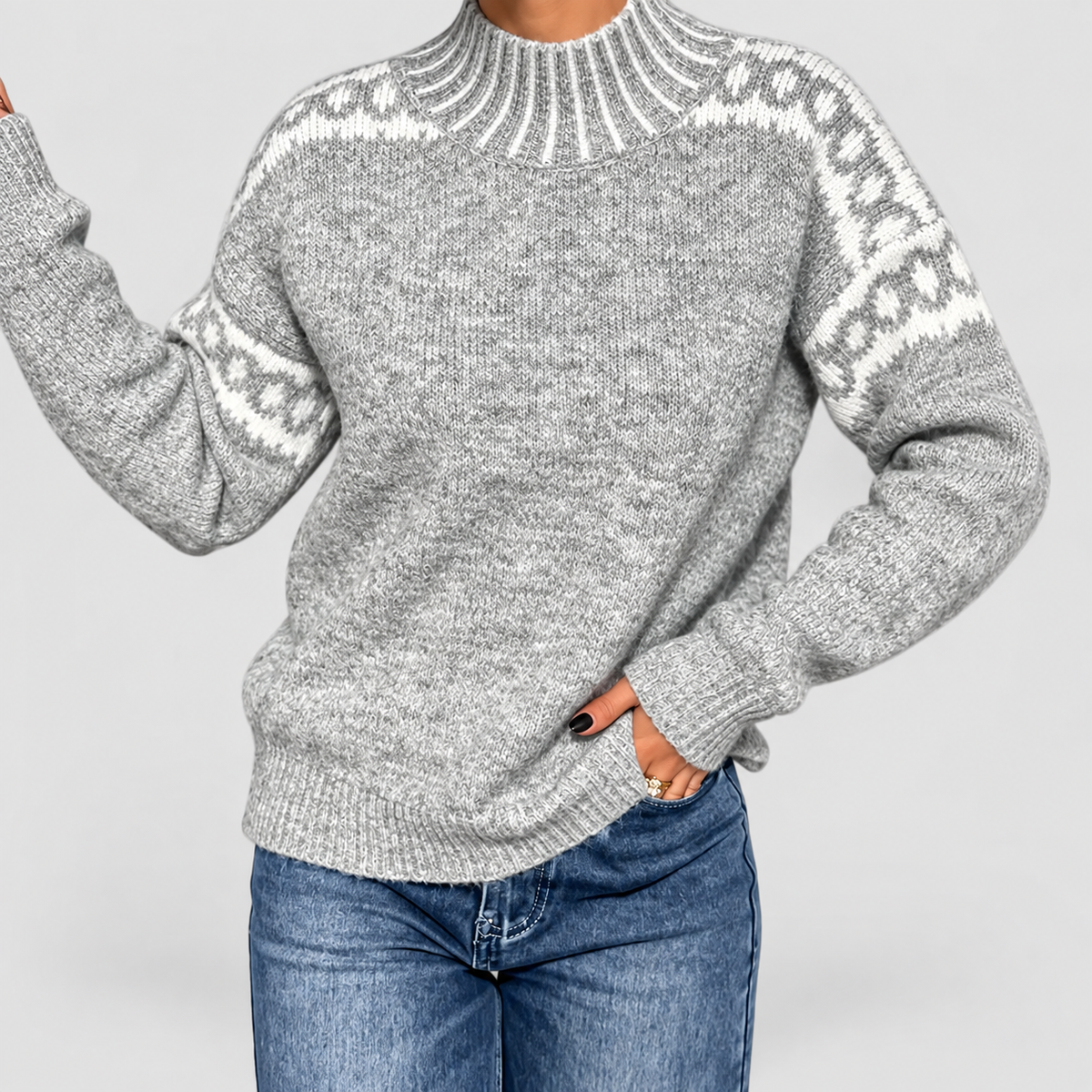 Women's Knit Jumper with Patterned Shoulders — view 5