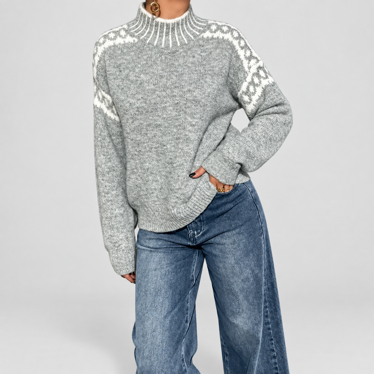 Women's Knit Jumper with Patterned Shoulders — view 6