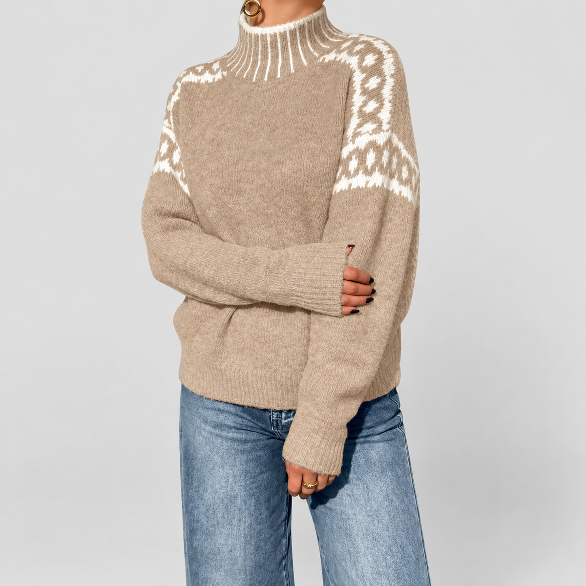 Women's Knit Jumper with Patterned Shoulders — view 8