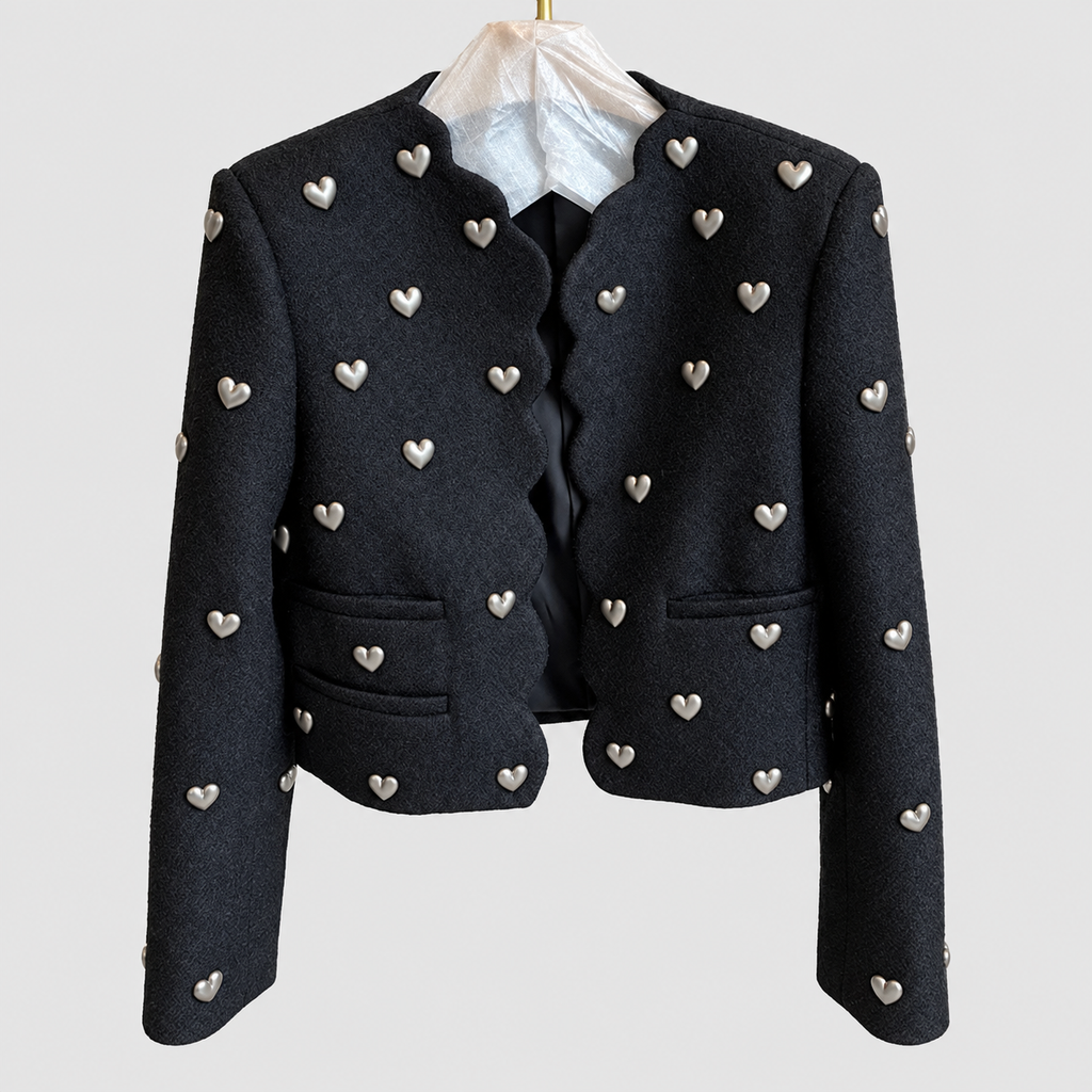 Women's Heart Embellishment Cropped Blazer Collared — view 1