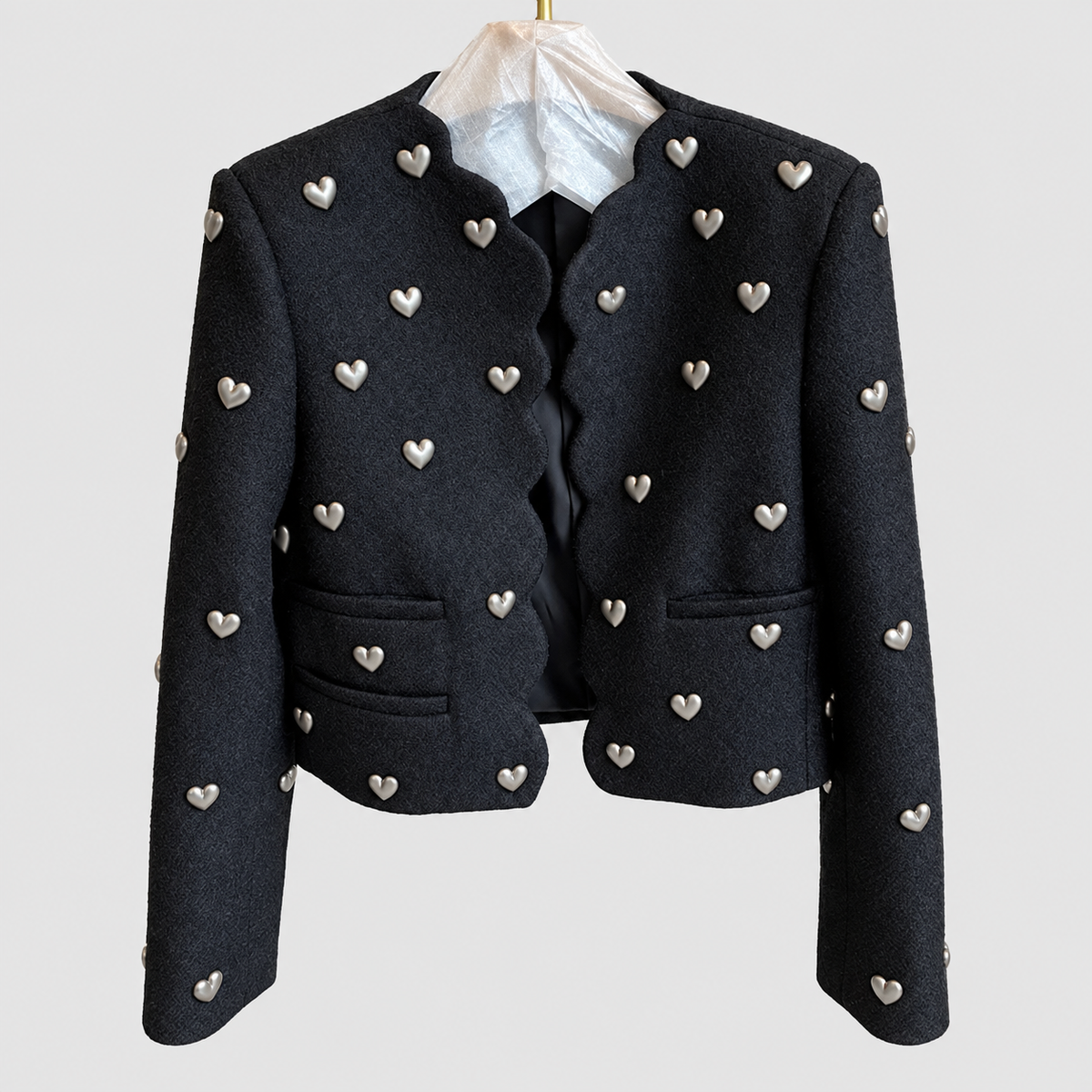Women's Heart Embellishment Cropped Blazer Collared — view 1