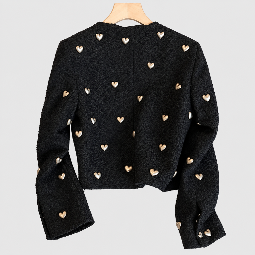 Women's Heart Embellishment Cropped Blazer Collared — view 5