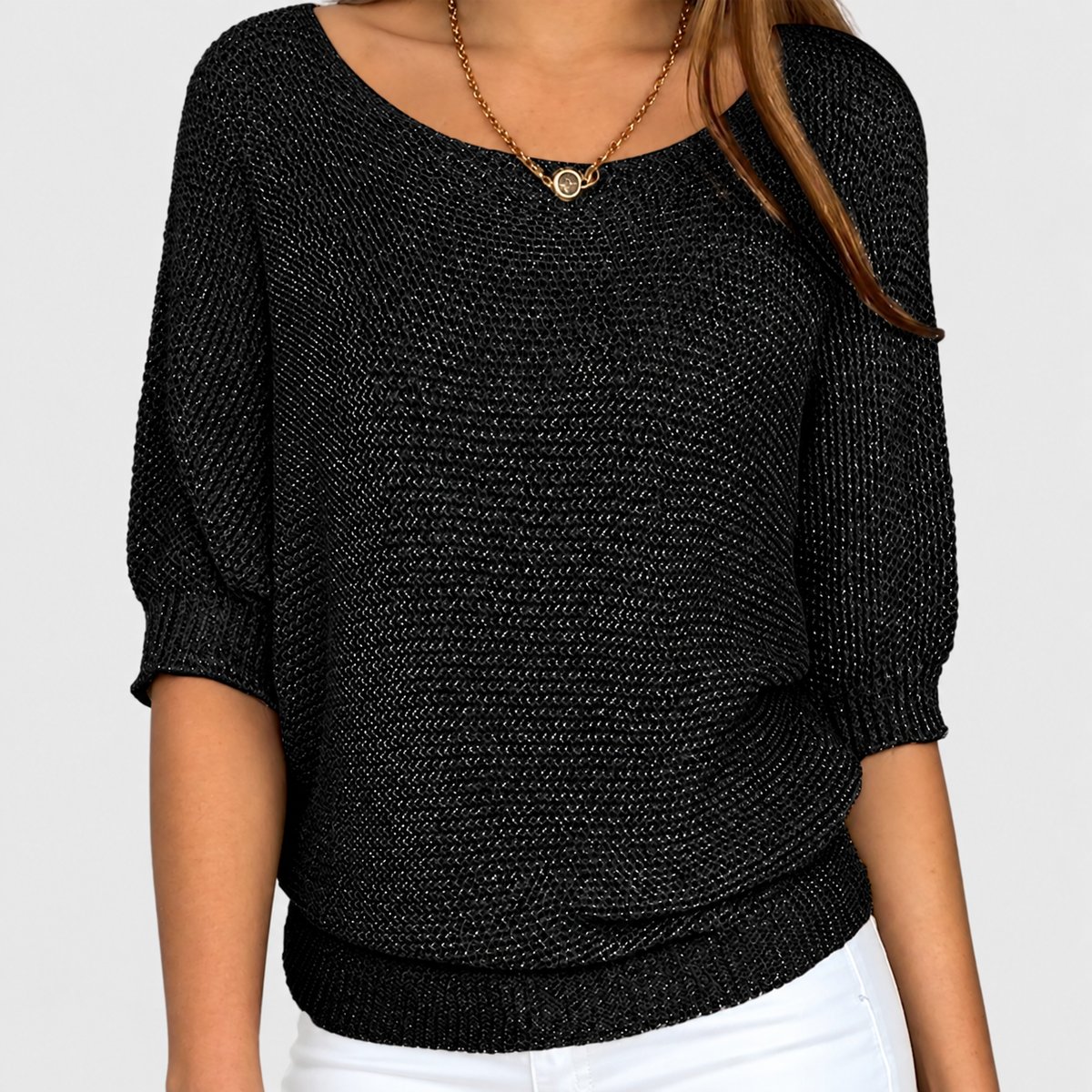 Women's Oversized Crew Neck Jumper with Textured Knit — view 1