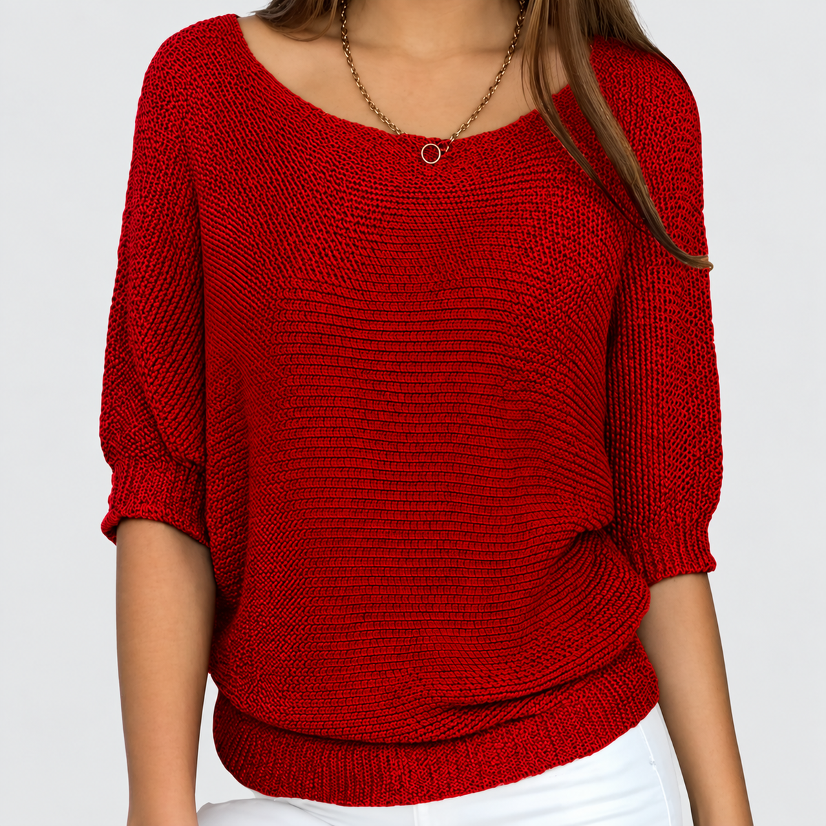 Women's Oversized Crew Neck Jumper with Textured Knit — view 4